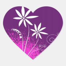 White Daisies on Purple Heart Stickers