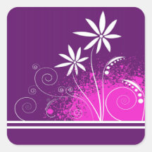 White Daisies on Purple Square Stickers
