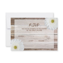White Daisy Barn Wood Wedding RSVP Response Card