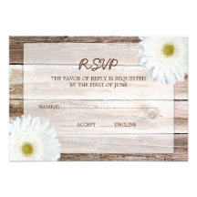White Daisy Barn Wood Wedding RSVP Response Card Personalized Announcement