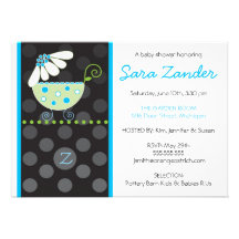 White Daisy Carriage Baby Shower Invitation
