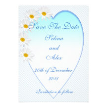 white Daisy Heart Save the Date Personalized Announcements