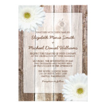 White Daisy Rustic Barn Wood Wedding Invitations