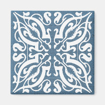 White Damask on Denim background Refrigerator Magnet