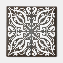 White damask on Wood background Refrigerator Magnets