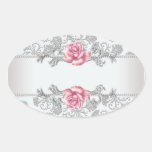 White Damask Pink Rose Envelope Seal Sticker Label