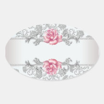 White Damask Pink Rose Envelope Seal Sticker Label