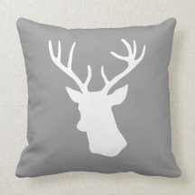 White Deer Head Silhouette - Grey Pillows