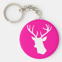 White Deer Head Silhouette - hot pink Keychains