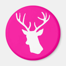 White Deer Head Silhouette - hot pink Fridge Magnet