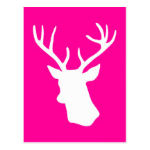 White Deer Head Silhouette - hot pink Postcards