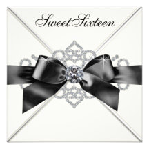 White Diamonds Black White Sweet 16 Birthday Party Custom Invitations