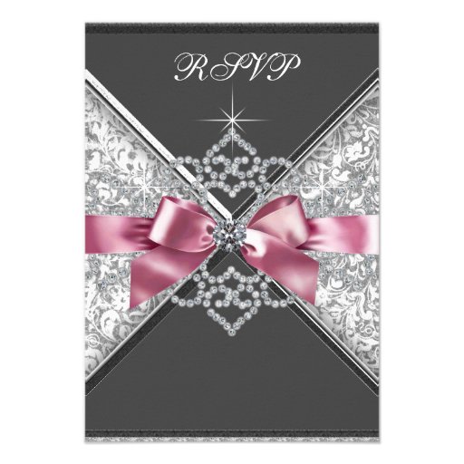 White Diamonds Pink Black Sweet 16 Birthday Party Personalized Announcement