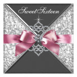 White Diamonds Pink Black Sweet 16 Birthday Party Invites