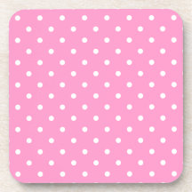 White Dots, Pink Polka Dots Pattern. Beverage Coaster