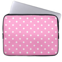 White Dots, Pink Polka Dots Pattern. Laptop Sleeves