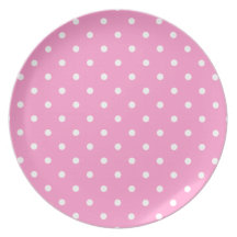 White Dots, Pink Polka Dots Pattern. Party Plate