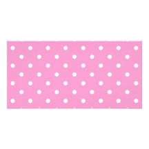 White Dots, Pink Polka Dots Pattern. Custom Photo Card
