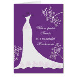 White dress, swirls on purple Wedding Thank You Greeting Card