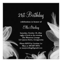 White Feathers Birthday Invitation