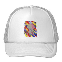 White Figure in front of red yellow blue smears Trucker Hat