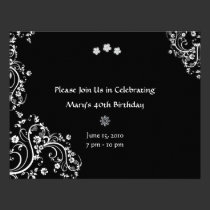 White Floral on Black Background Invitations invitations