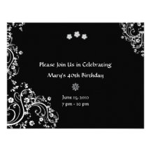 White Floral on Black Background Invitations