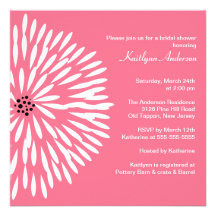 White Flower on Pink Bridal Shower Invitation