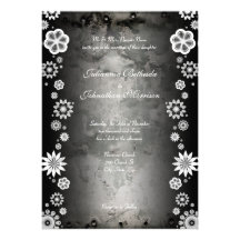White Flowers on an black/grey distressed metal. Personalized Invite
