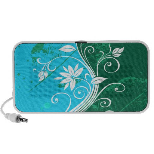 White Flowers on Blue and Green Grunge Speakers