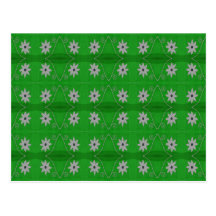 white flowers on green background postcard