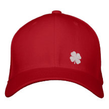 White Four Leaf Clover St. Patricks Dat Red Hat Baseball Cap