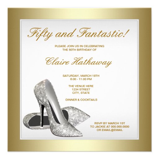 Gold High Heels Womans 50th Birthday 13 Cm X 13 Cm Square Invitation ...