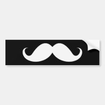 White handlebar moustache on black background bumper stickers