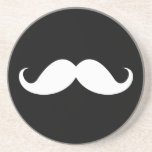 White handlebar moustache on black background coasters