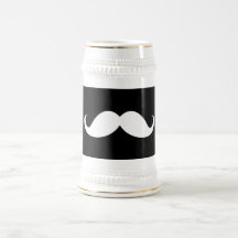 White handlebar moustache on black background coffee mugs