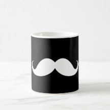 White handlebar moustache on black background coffee mug