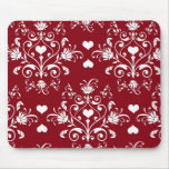 white heart on red romantic love damask mouse mats