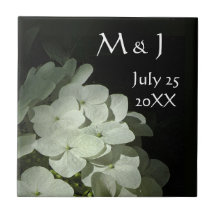 White Hydrangea Wedding Favour Ceramic Tile