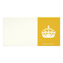 White Keep Calm Crown on Gold Background Photo Card