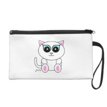 White Kitty Wristlet Purse