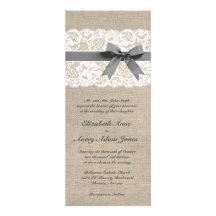 White Lace and Burlap Wedding Invitation Vertical