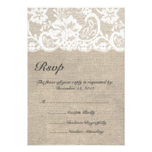 White Lace and Burlap Wedding RSVP Card Announcements