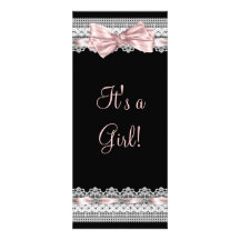White Lace Pink Ribbon Pink Black Baby Girl Shower Personalised Invite