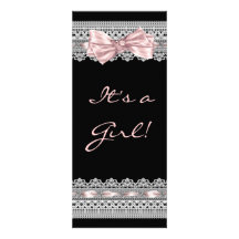 White Lace Pink Ribbon Pink Black Baby Girl Shower Personalized Invitations