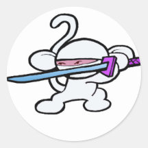 White Ninja On Guard-No Words Round Stickers