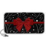 White on Black Floral Pattern with Red Bow Speakers