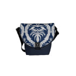 White on Blue Bold Damask Floral Messenger Bag
