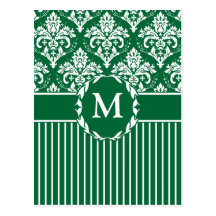 White on Green Damask Post Card