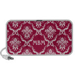 White on Red Damask Monogram Notebook Speakers